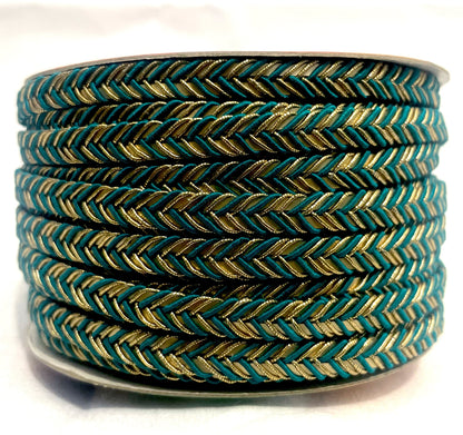 Golden Braid Border, Green And Golden,  Laces for Dress, Home Décor, Shoe, Bags, Hats, DIY, Handmade, 0.2 inch Broad