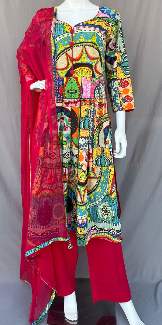 Pink Multicolor Pure Cotton Nyra Cut Indian Suit