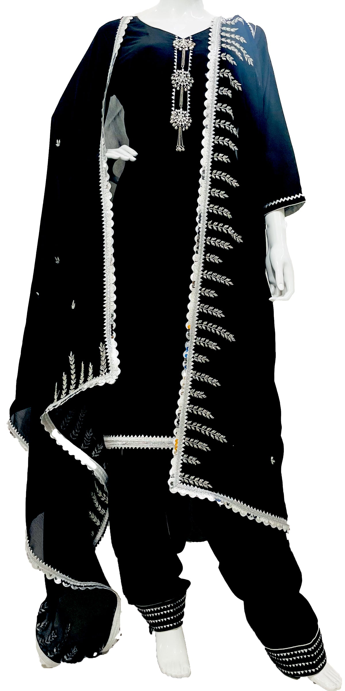 Black and Silver Punjabi Patiala Salwar Suit, Muslin Punjabi Suit