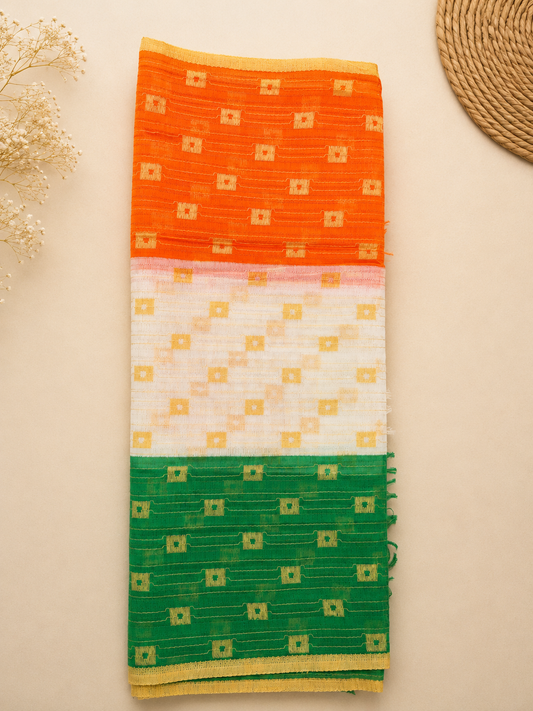 Tricolor Chanderi Dupatta | Woven Gold Motifs, Lightweight Stole