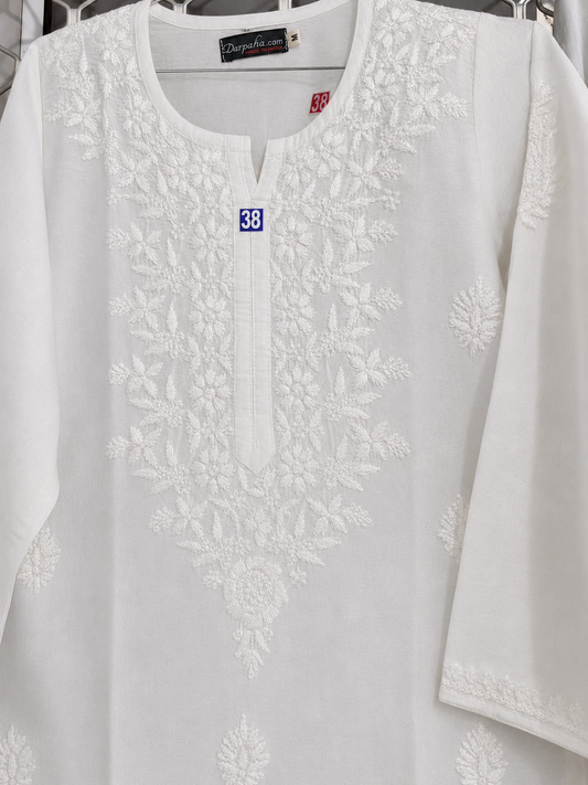 White Chanderi Embroidered Pant Suit with Dupatta | 3 Piece Set | Lukhnawi Suit , Casual Wear, Family Functions ZN