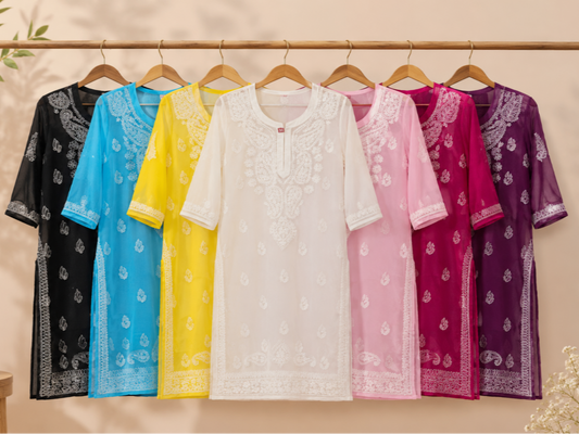 Georgette Long Top, White Georgette Long Top, Georgette Lukhnawi Kurti, Georgette with Inner Long Top, Festive wear Kurtis, Temple Wear Kurti, Gurudwara wear Kurtis, Baby Pink Kurtis, Sky Blue Kurti, Yellow Kurti Plum Kurti, Black Kurti, Pink Kurti