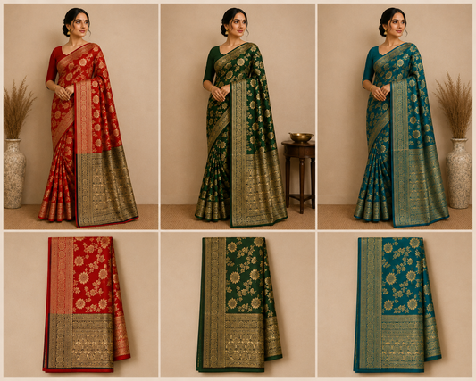 Banarasi Art Silk Saree Color Variants with Matching Running Blouse Pieces
