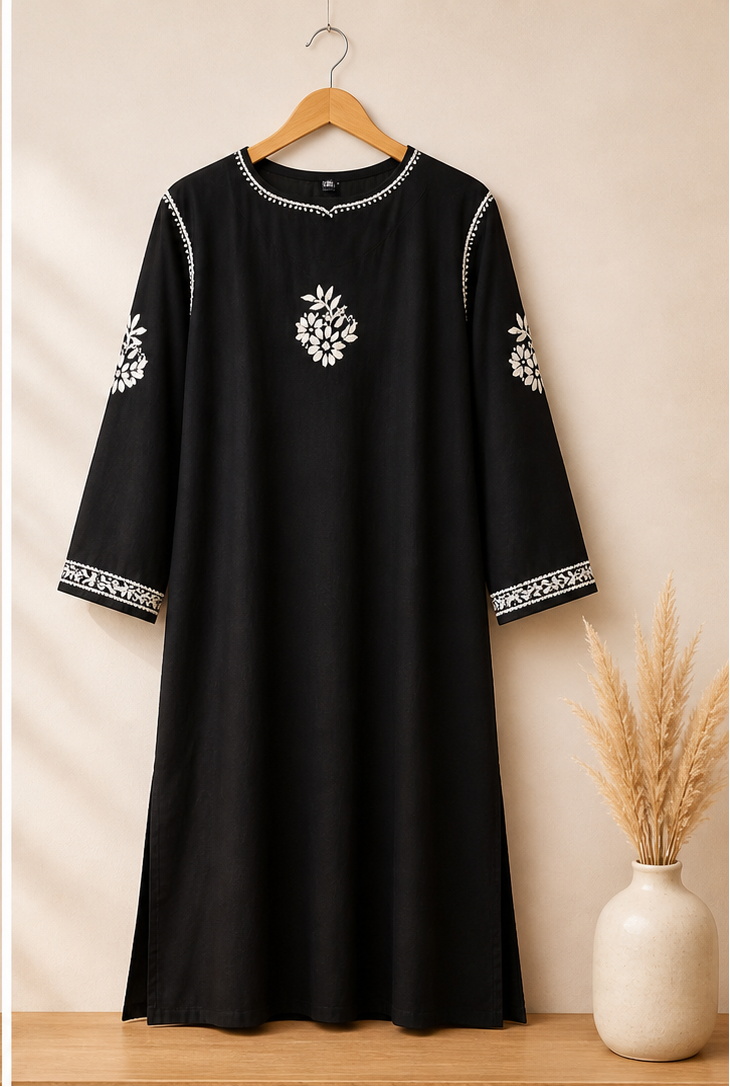 Hand Embroidered Modal Kurti | Lucknowi Chikankari Kurta | Plus Size 2XL–7XL | Ethnic Indian Tunic | 46 Inch Long Kurti |
