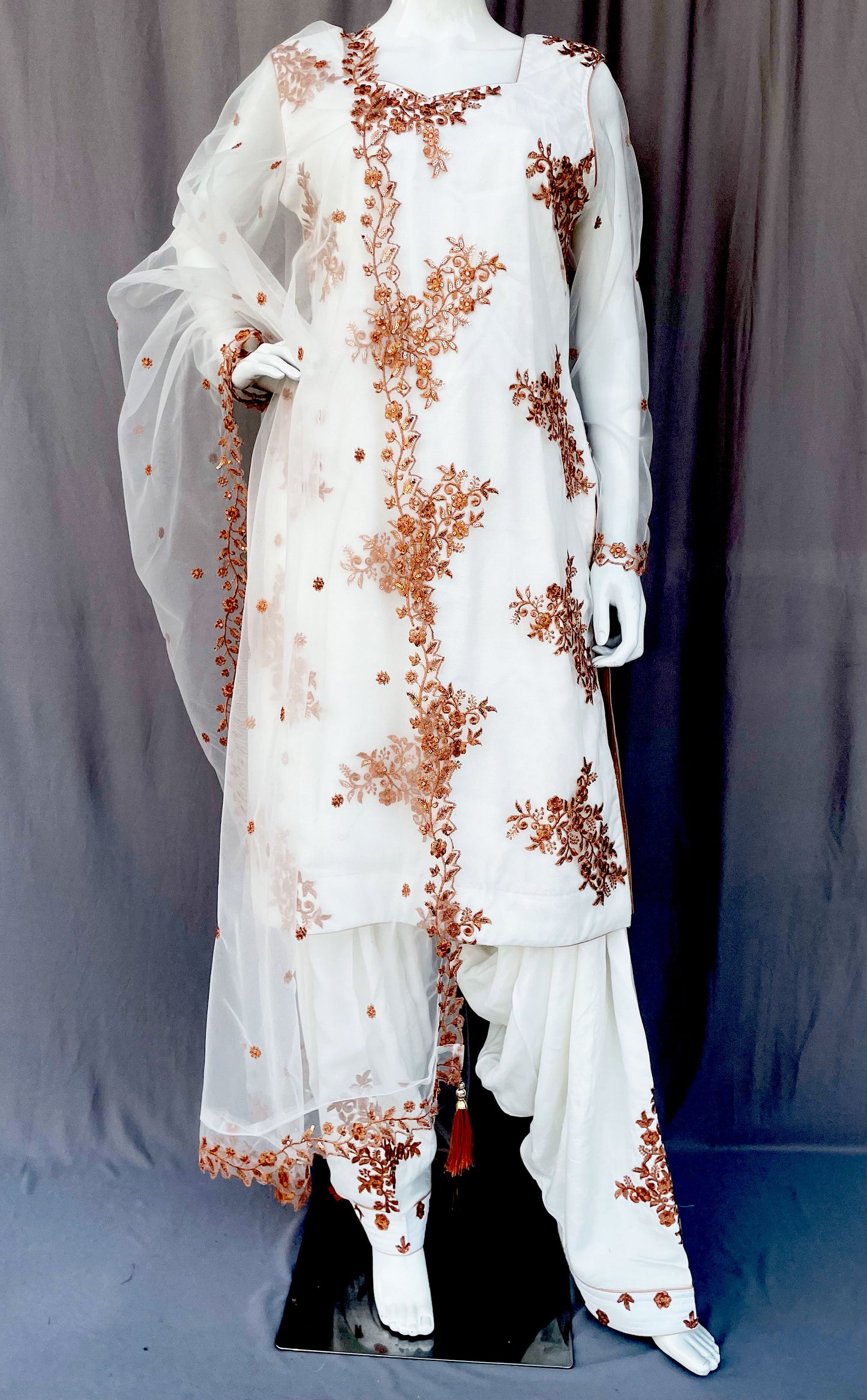 White Net Embroidered Punjabi Patiala Salwar Suit