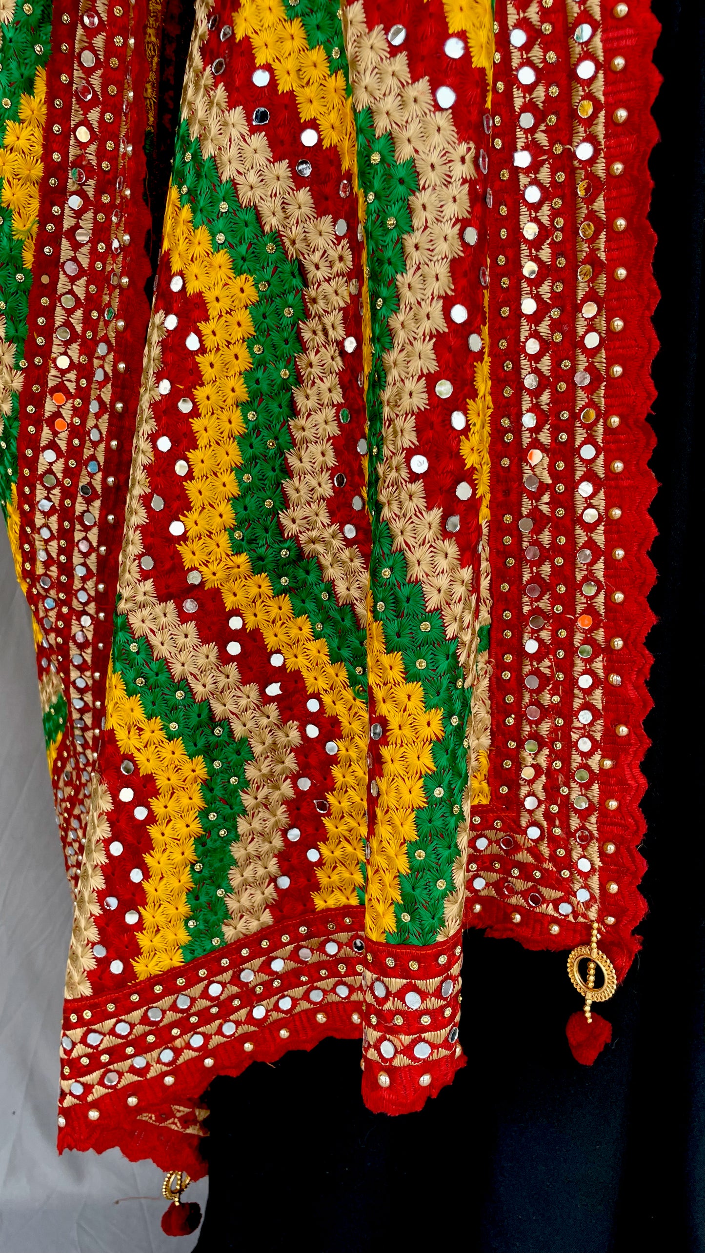 Maroon Multicolor Golden Zig Zag Phulkari Dupatta, Indian Ethnic Punjabi Stole