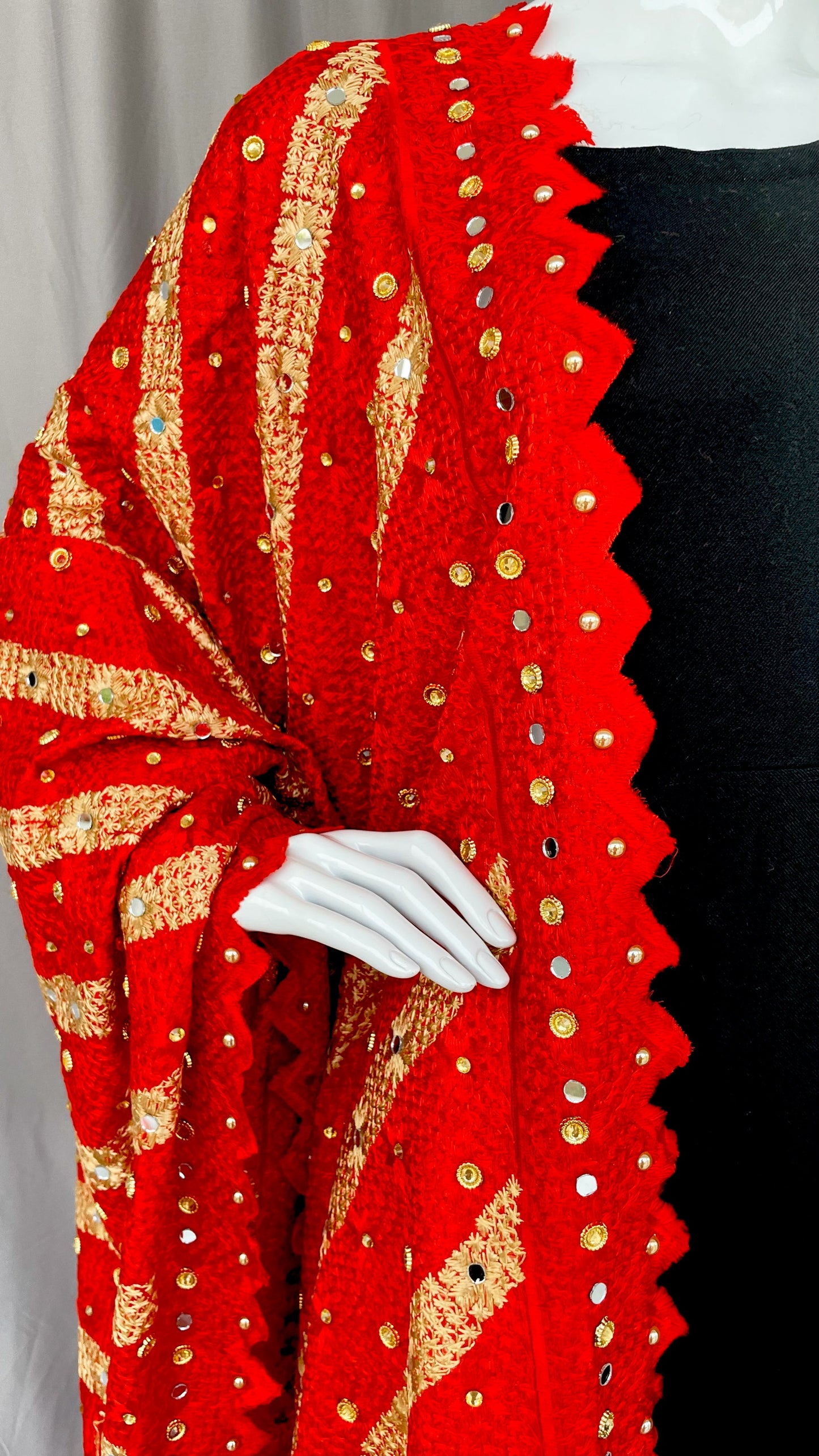 Pink and Golden Phulkari with Tassels and Mirror Work