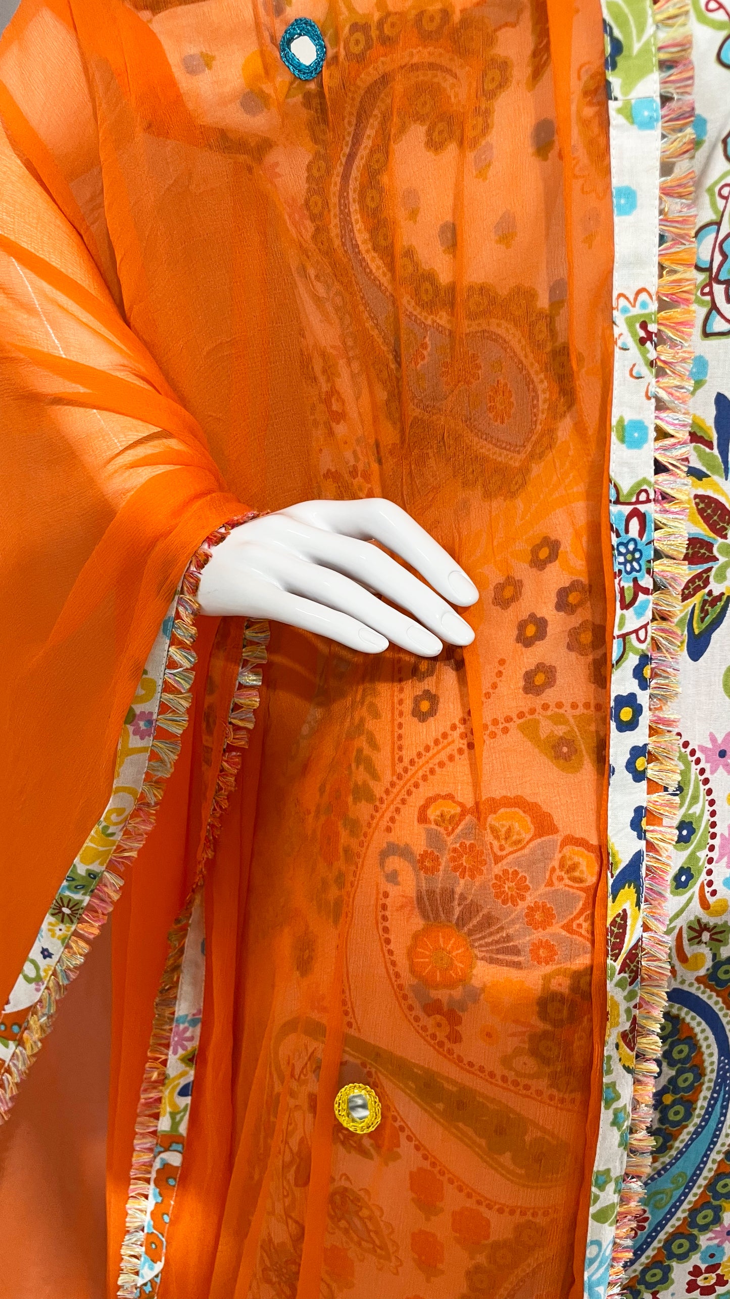 Orange and White Pure Cotton Patiala Salwar Suit