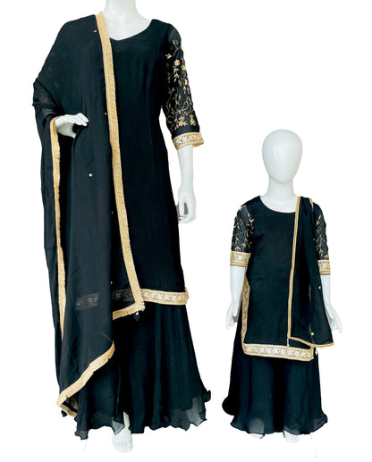 Black Golden Mother Daughter Pure Chinon Gharara Suits 45AL23SU50 - 15AL23SU60