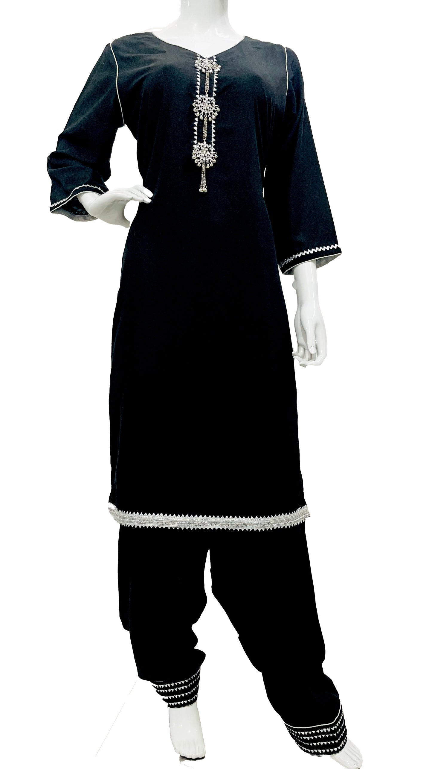 Black and Silver Punjabi Patiala Salwar Suit, Muslin Punjabi Suit