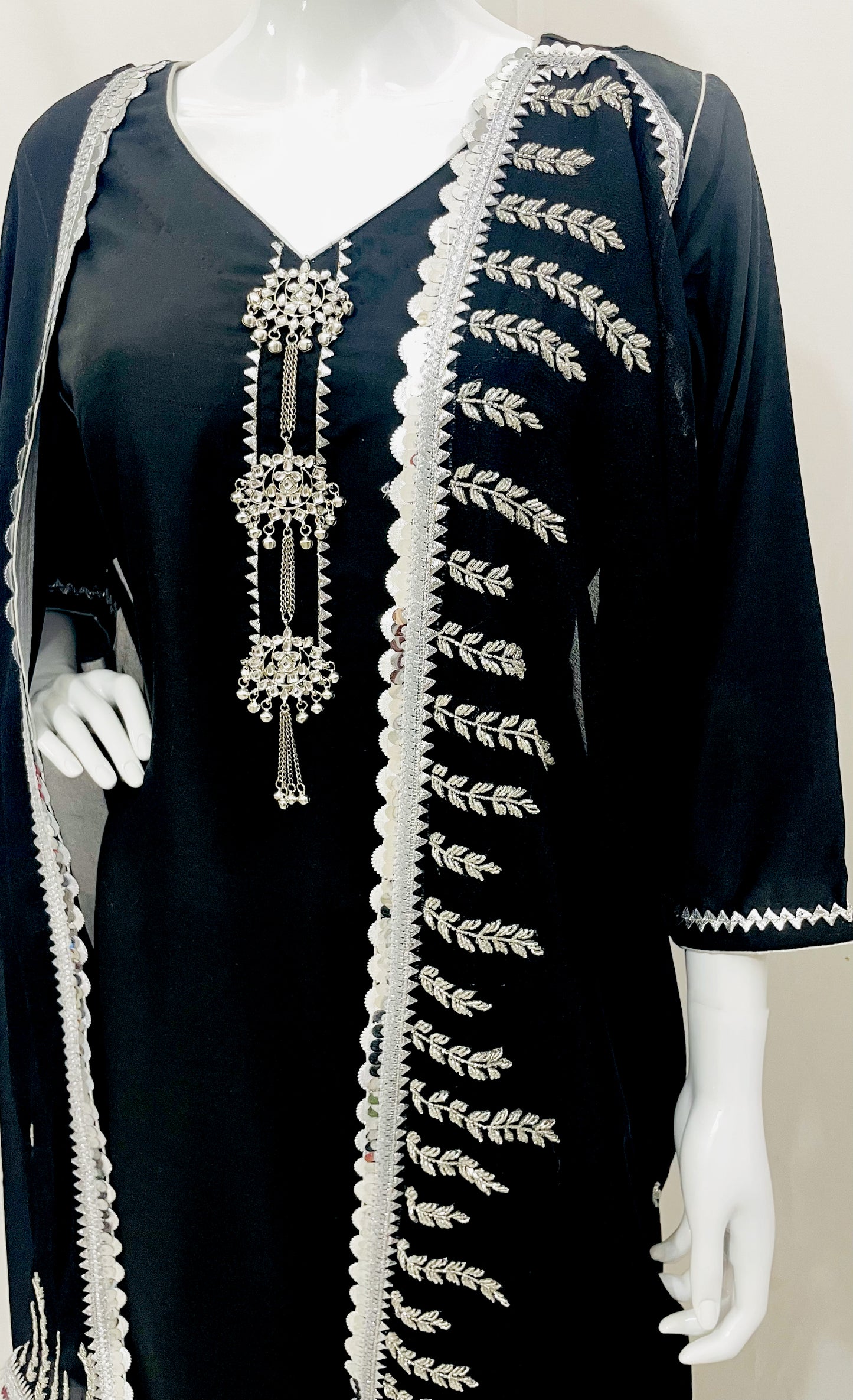 Black and Silver Punjabi Patiala Salwar Suit, Muslin Punjabi Suit