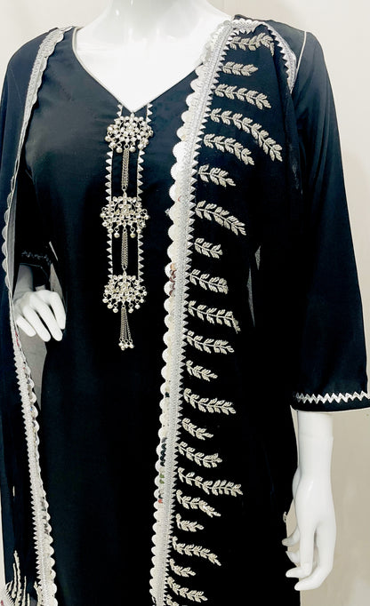 Black and Silver Punjabi Patiala Salwar Suit, Muslin Punjabi Suit