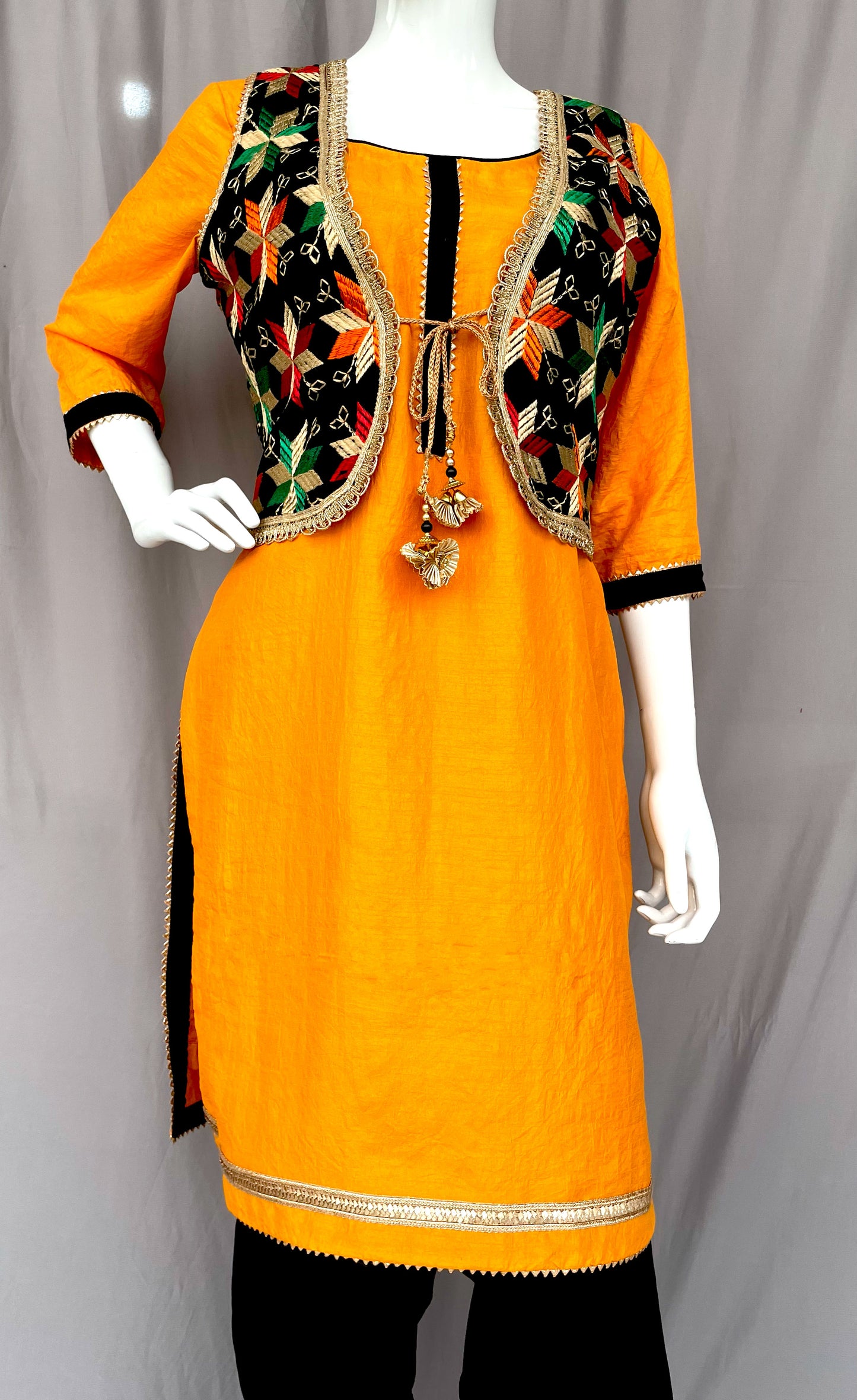 Black Phulkari Jacket with Patiala Salwar and Kurta, Bhangra dress for women, Gidda dress for women