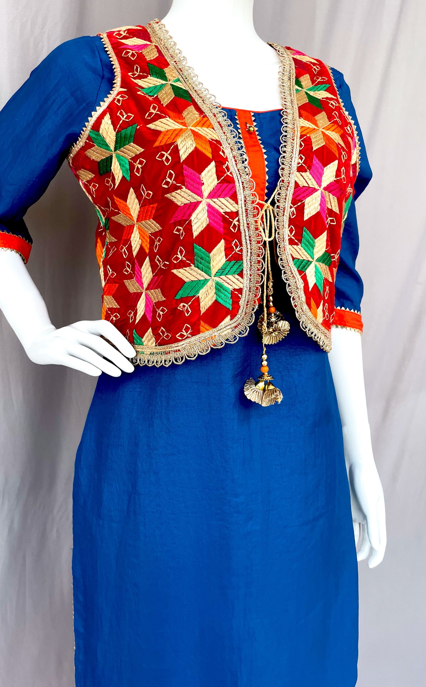 Red Phulkari Jacket with Patiala Salwar and Kurta, Bhangra dress for women, Gidda dress for women