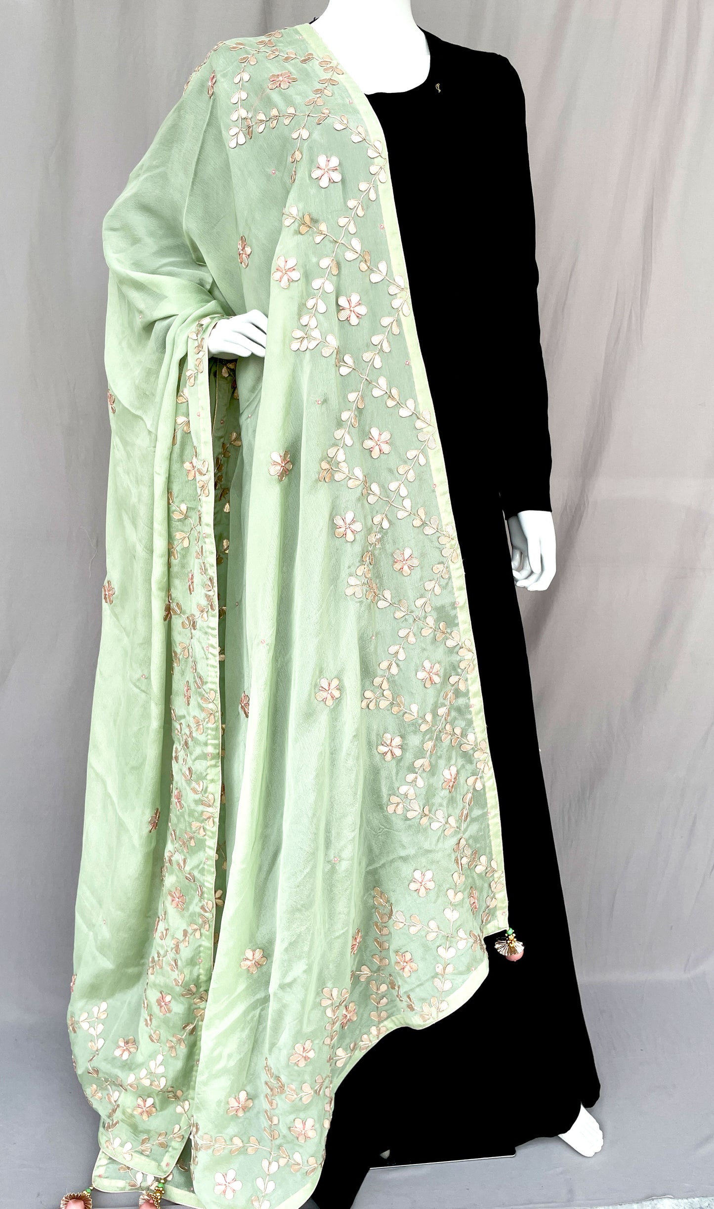 Pista Green Gota Patti Dupatta Full Handwork Pure Chinon Rajasthani Dupatta