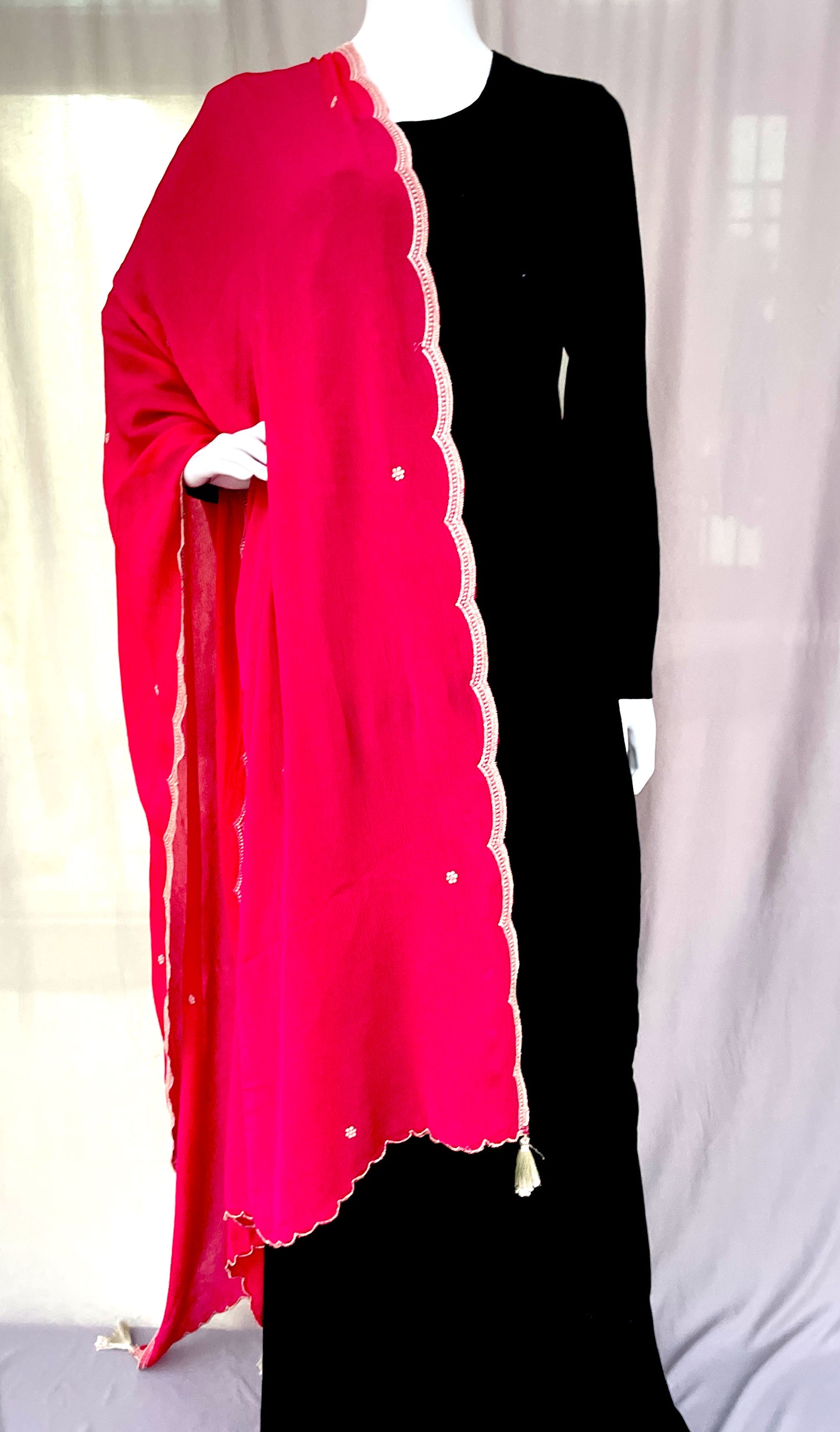 Pink Pure Chinon Dupatta with Fancy Border