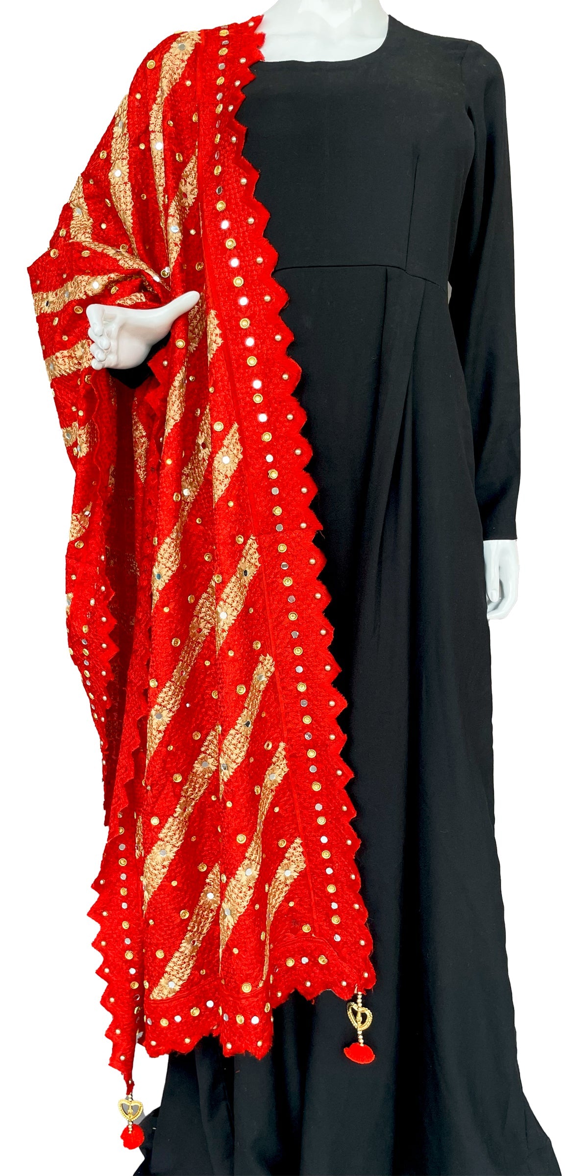 Pink and Golden Phulkari with Tassels and Mirror Work