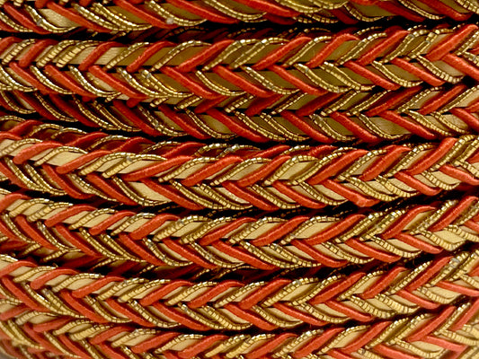 Golden Braid Border, Salmon And Golden,  Laces for Dress, Home Décor, Shoe, Bags, Hats, DIY, Handmade, 0.2 inch Broad
