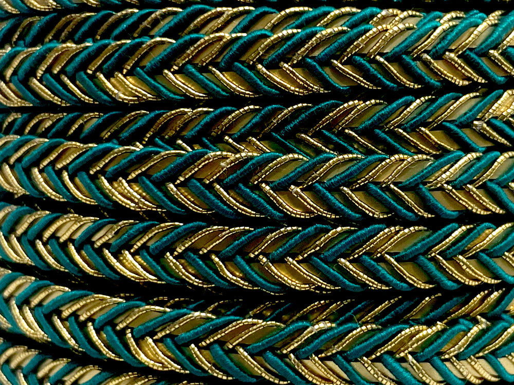 Golden Braid Border, Teal And Golden, Laces for Dress, Home Décor, Shoe, Bags, Hats, DIY, Handmade, 0.2 inch Broad