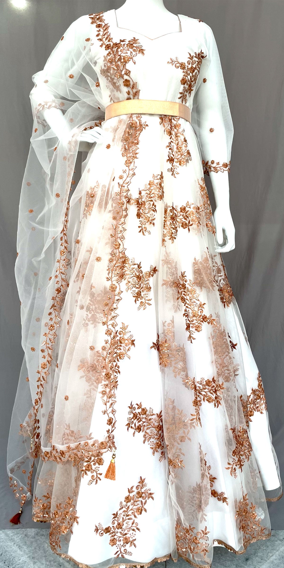 White Flared Net Long Gown with Dupatta, Indian Long Dress, Embroidery White Flared Net Long Gown with Dupatta, Indian Long Dress, Embroidery