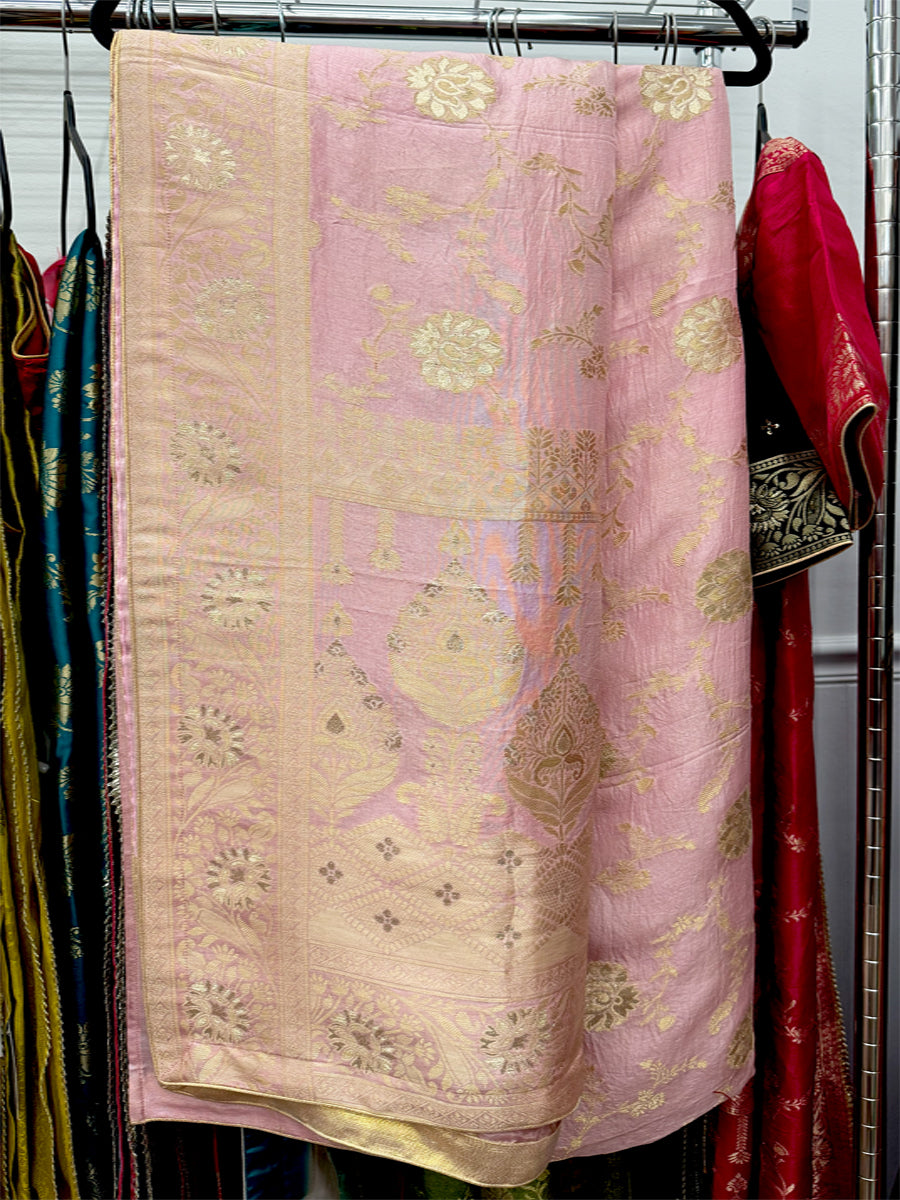Pure Dola Silk Sarees with Floral Golden Jacquard