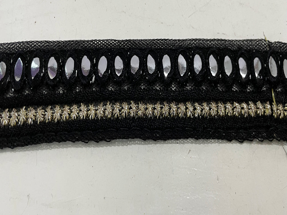 Black embroidered Border with real mirror work , 0.75 inch broad border