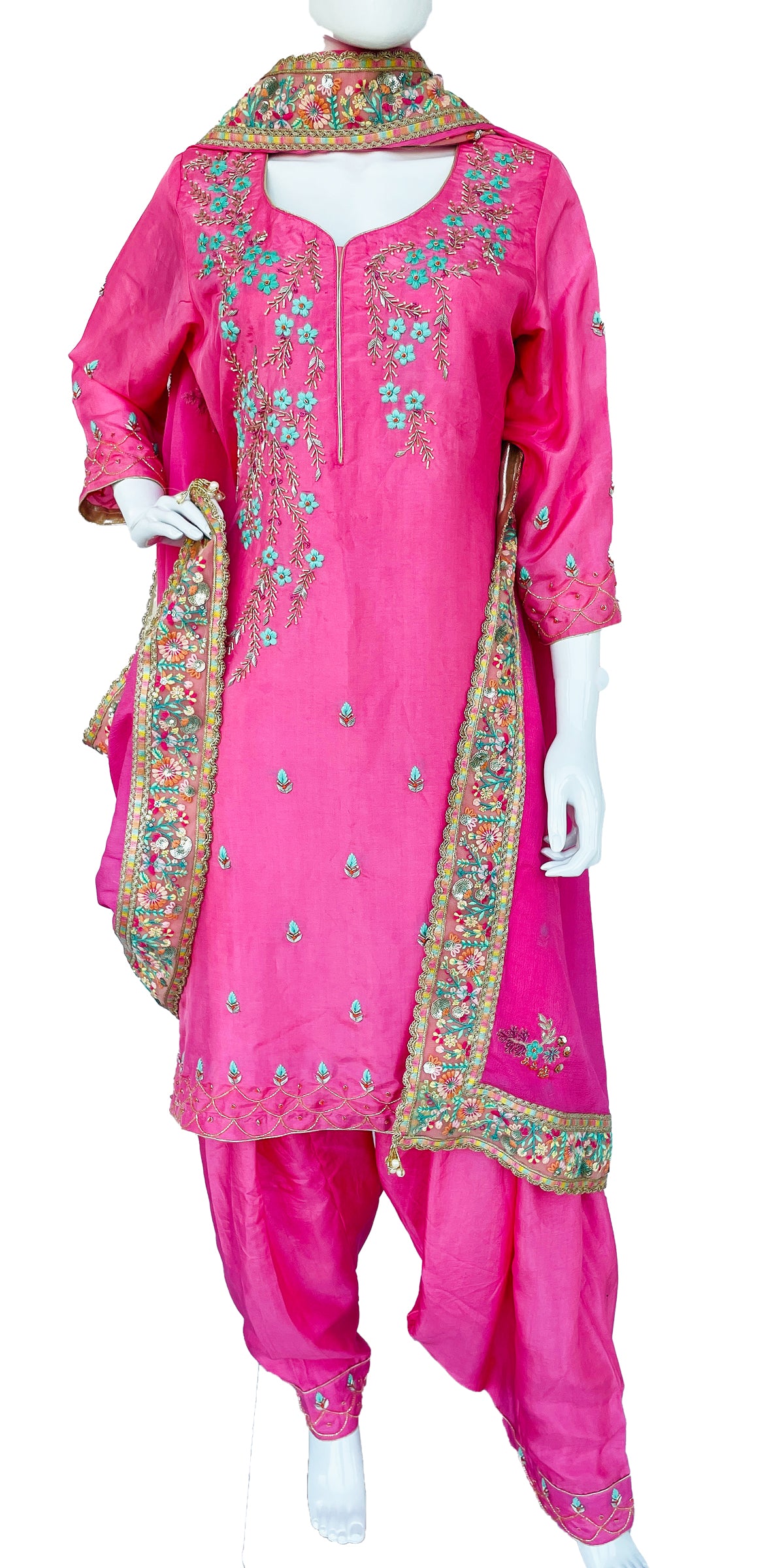 Pink Pure Upada Silk Patiala Salwar Kameez Suit with Chinon