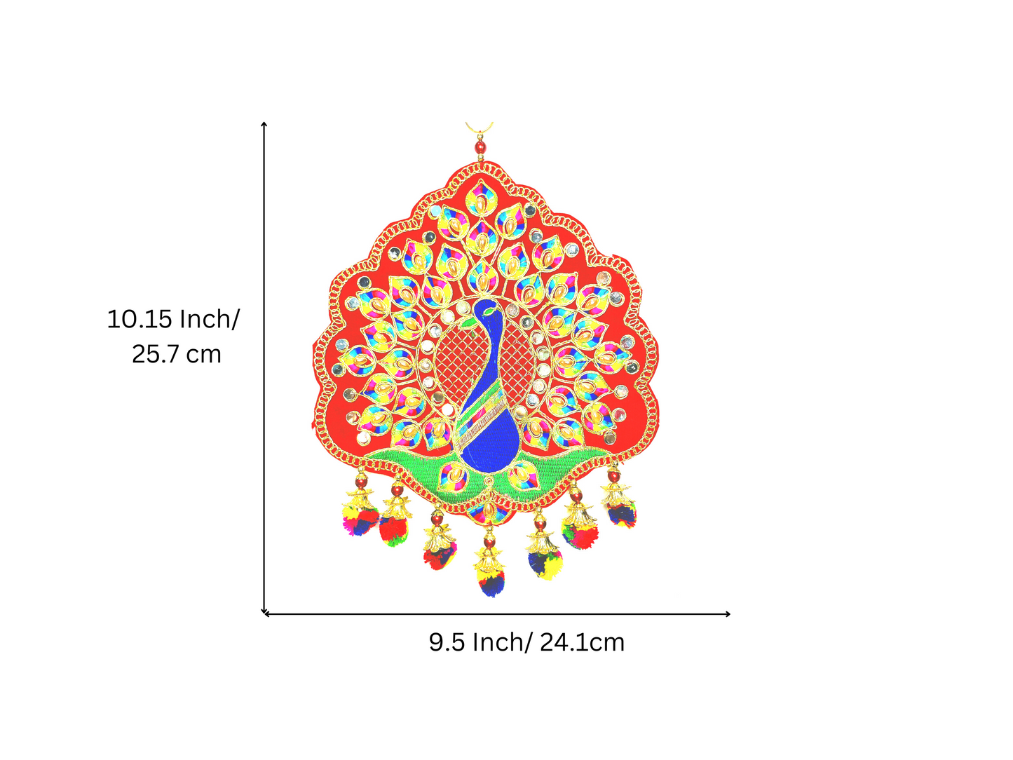 A set of 2 pieces, Peacock with Tassels and Mirror work Colorful Wall hangings Pooja Festive Home door decoration