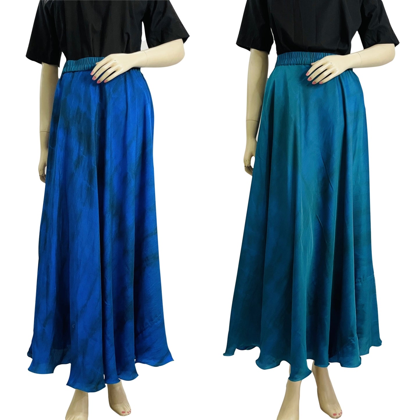 Reversible Skirt, Tie dye , Handmade, Blue Viscose Silk, Ankle Length, Casual Skirts, Stylish Boho Fashion, Chic/Gift For Her Free shipping