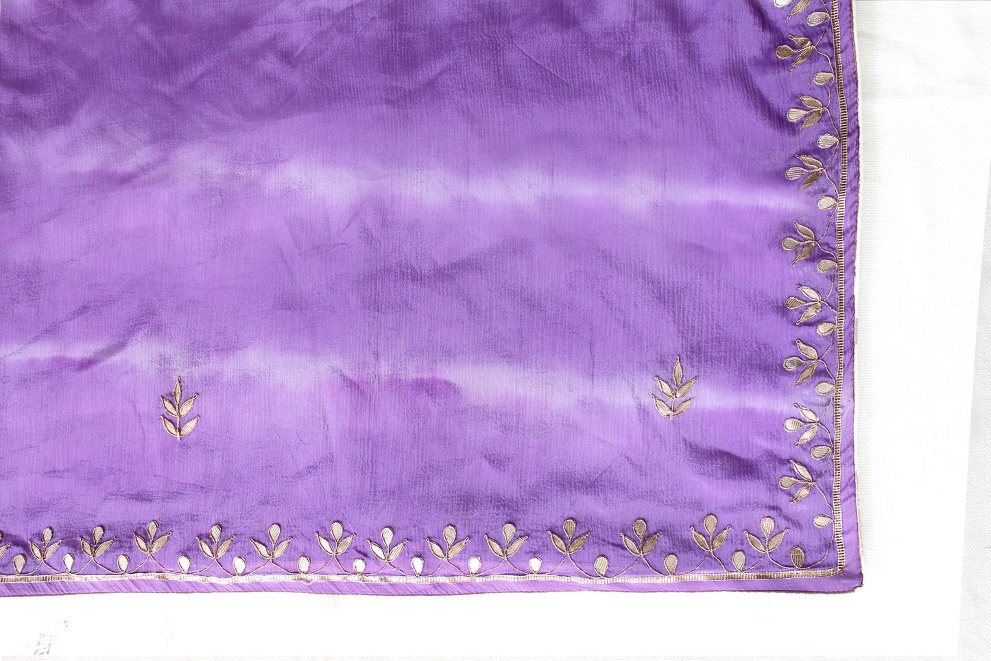 Tie & Dye Chinon Dupatta with Gota patti Handwork leaves Pattern Hand Embroidery Rajasthani Stole Wrap ACD21748