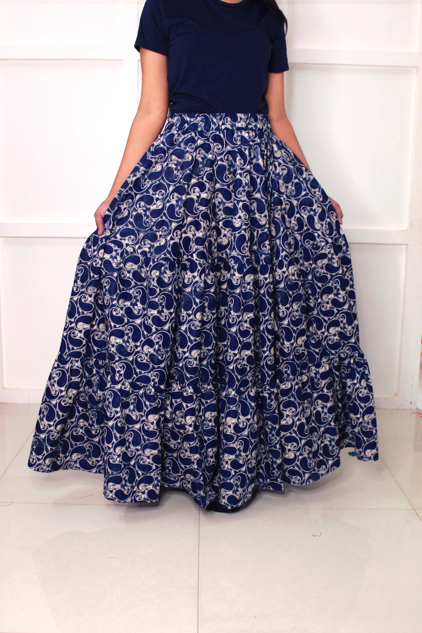 Indigo Paisley Print Boho Cotton Skirt