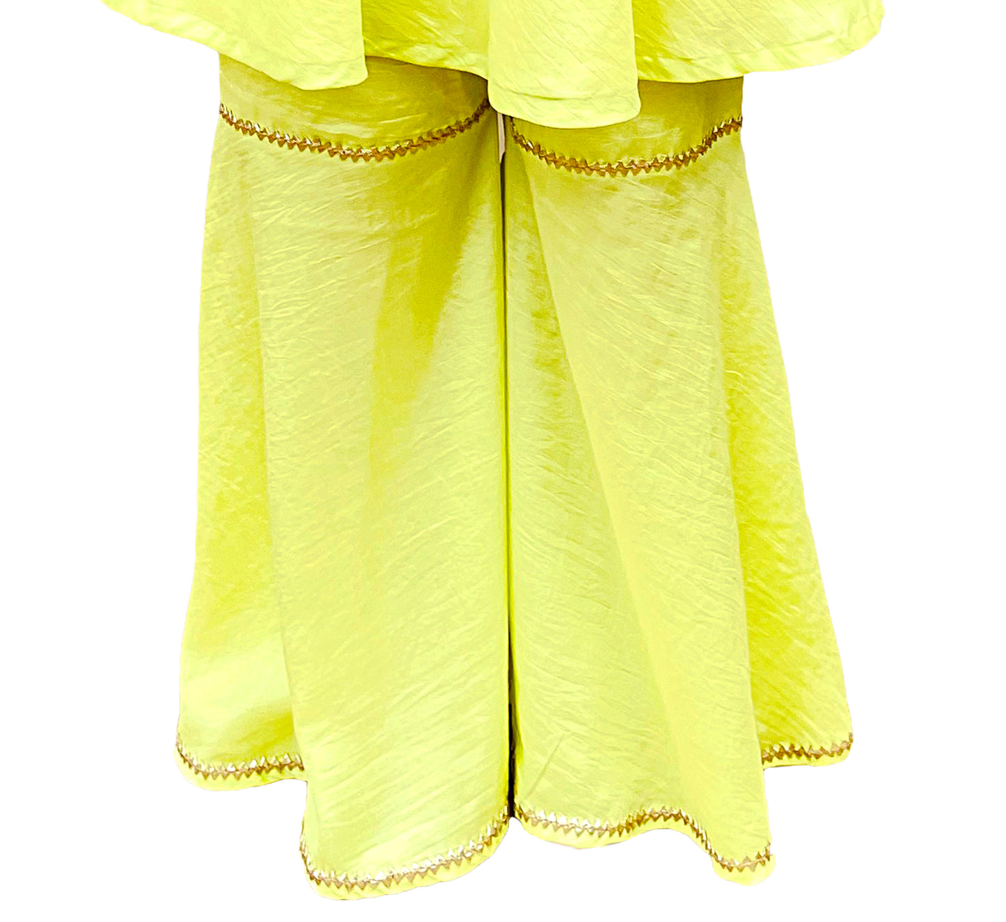 Light yellow green color Silk Gharara Dress with Embroidered Net Dupatta