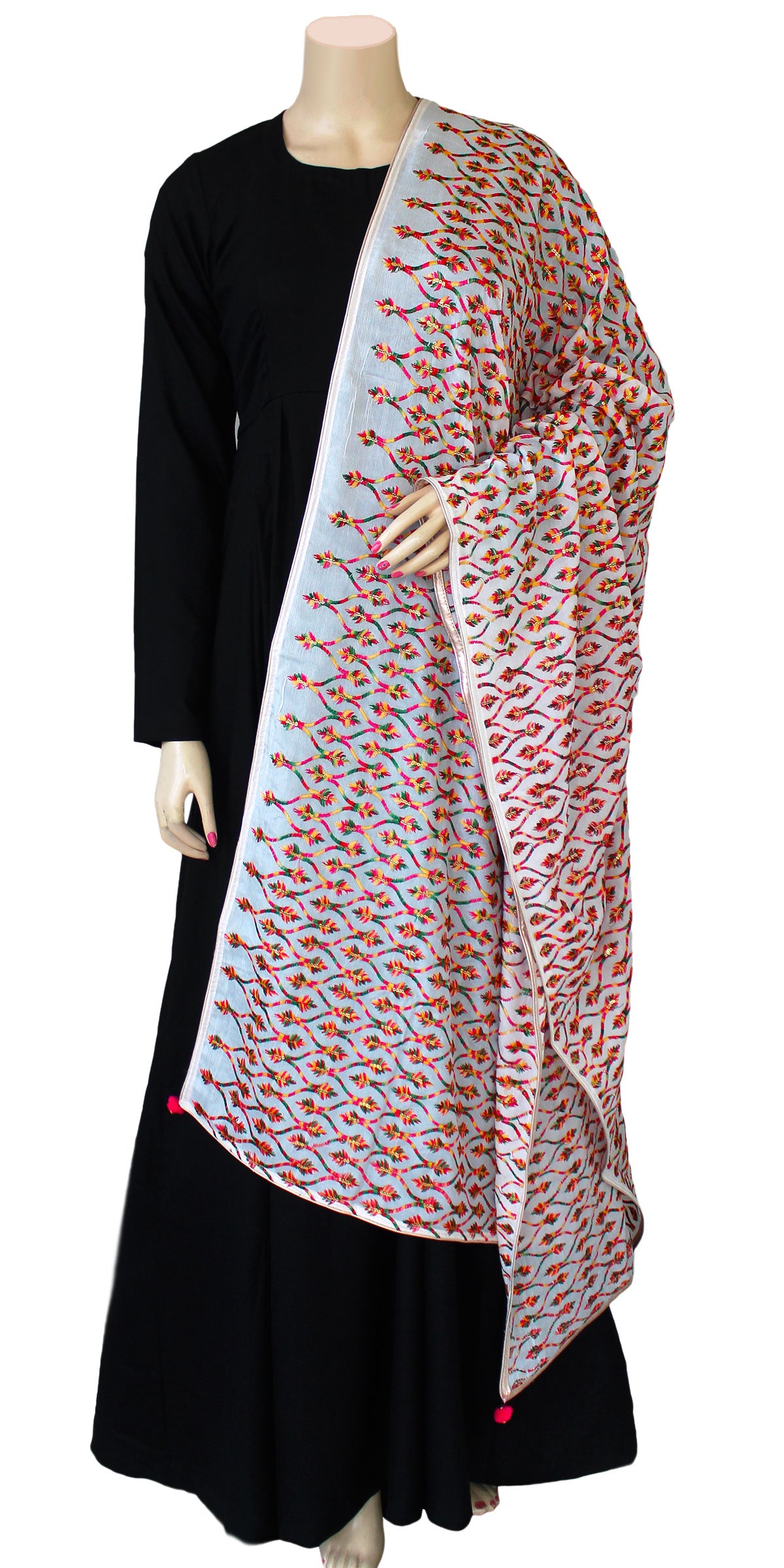 Pure SILK Stole, Indian wedding gift, Punjabi Traditional Phulkari, Bridal Gift, White sequins Dupatta, Punjabi Dupatta, Phulkari in USA, Wedding gift dupatta, Wedding gift saropa, wedding gift phulkari, anniversary gift, Heavy embroidered Dupatta, Heavy Chunni
