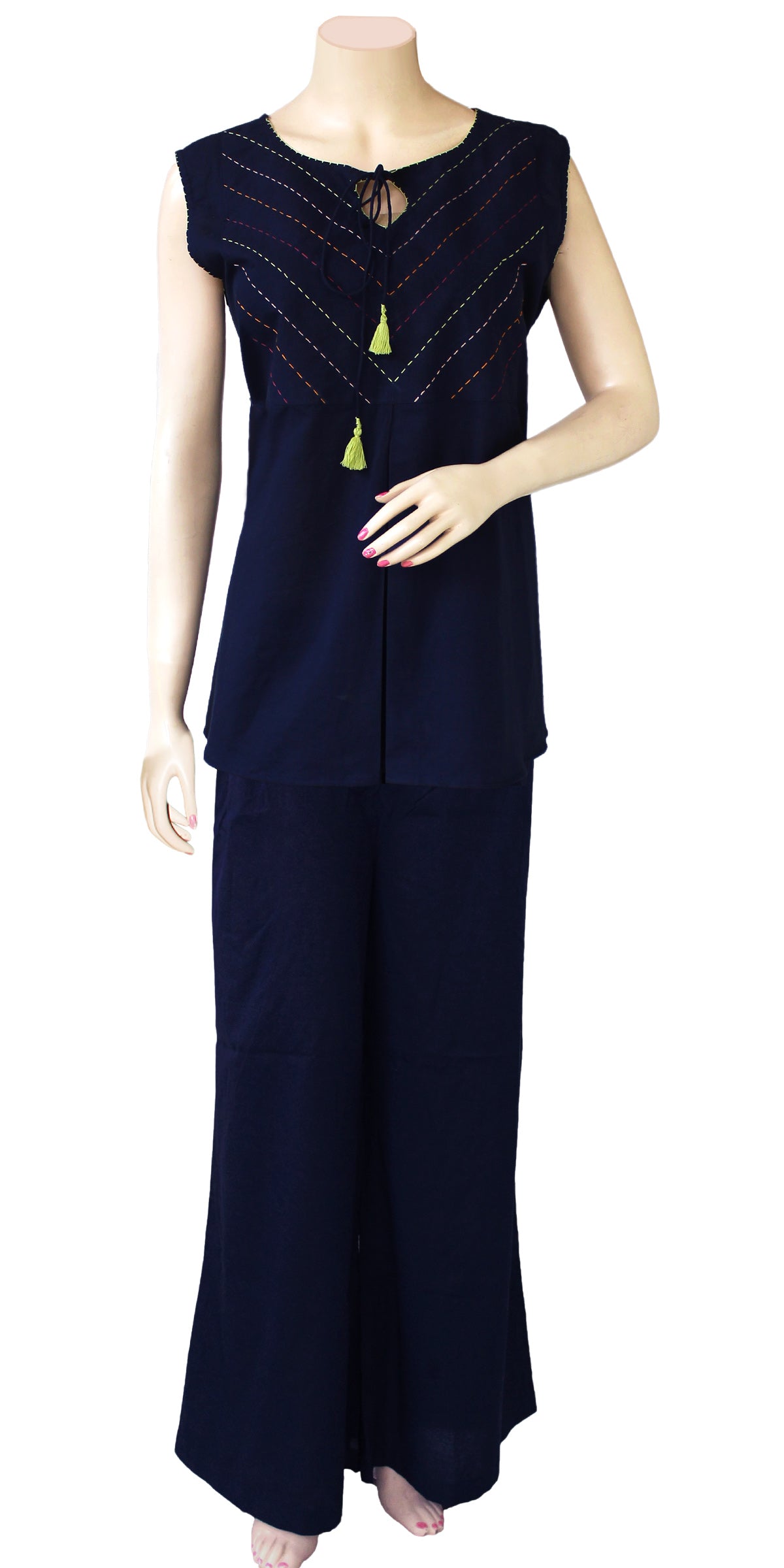 Navy blue Pure Cotton Voile Palazzo with Top