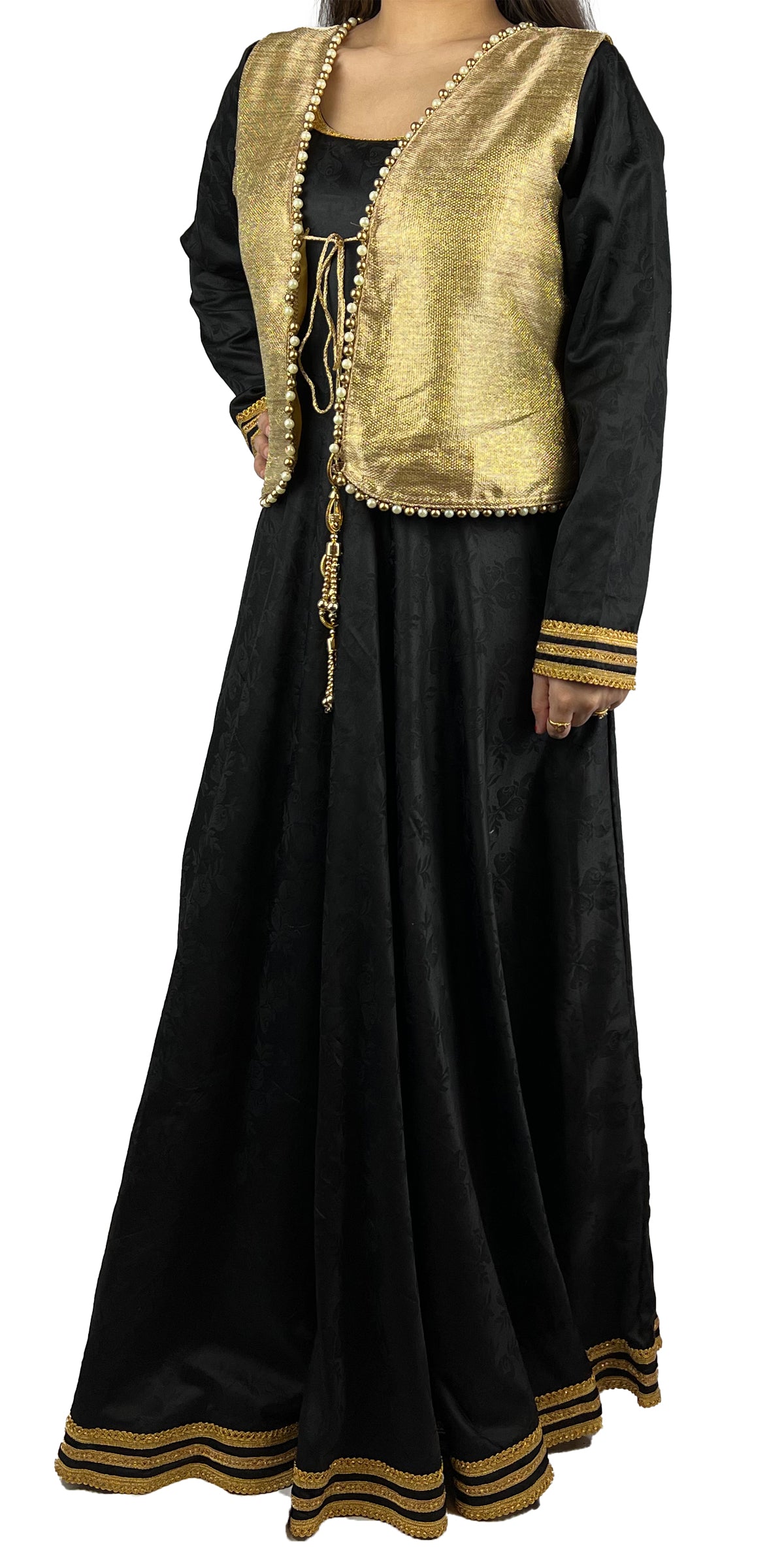 Black Long Dress with Golden Jacket CNP Associates LLC Black Long Dress with Golden Jacket CNP Associates LLC