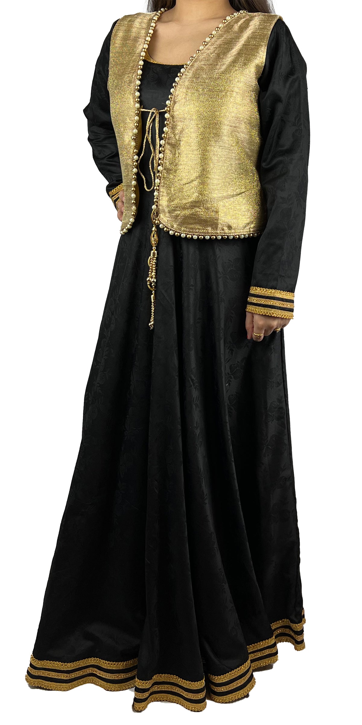 Black Long Dress with Golden Jacket