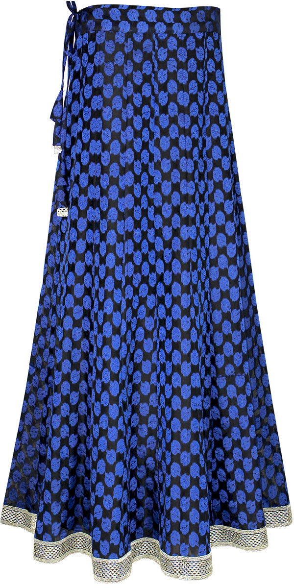 Black and Blue Banarasi Lehenga Skirt With Silver Border
