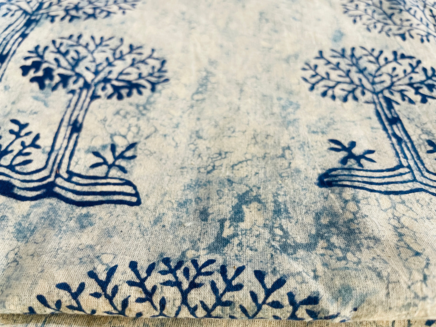 Pure Cotton Cambric Block Print Fabrics, Indigo Tree Garden Print