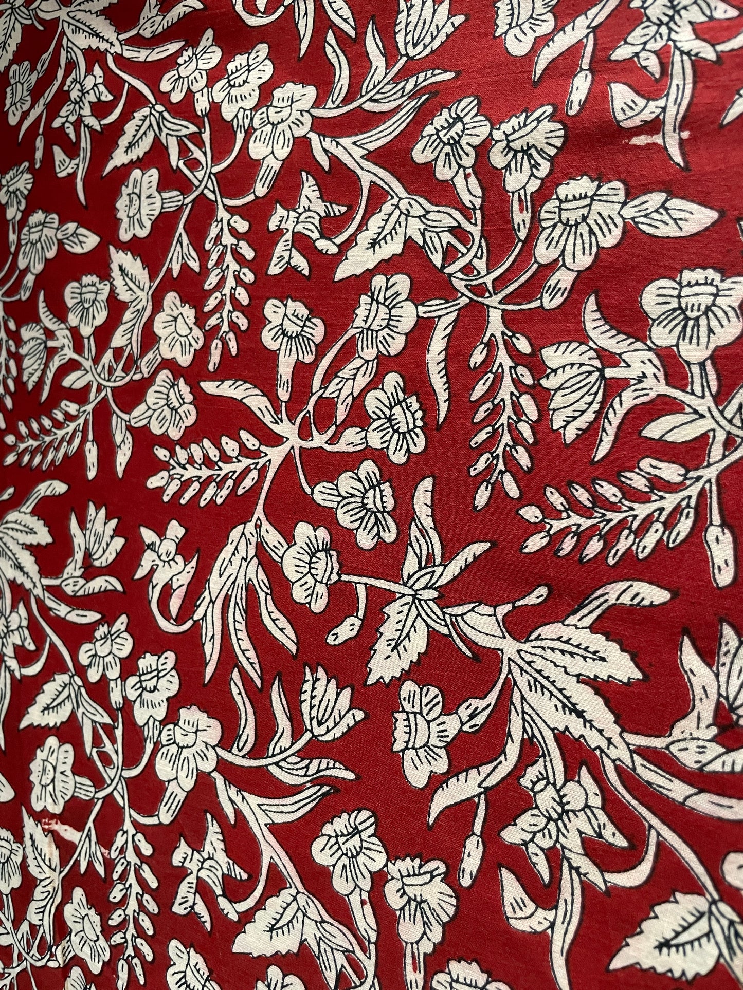 Pure Cotton Cambric Block Print Fabrics, Floral design, Garden Print Maroon