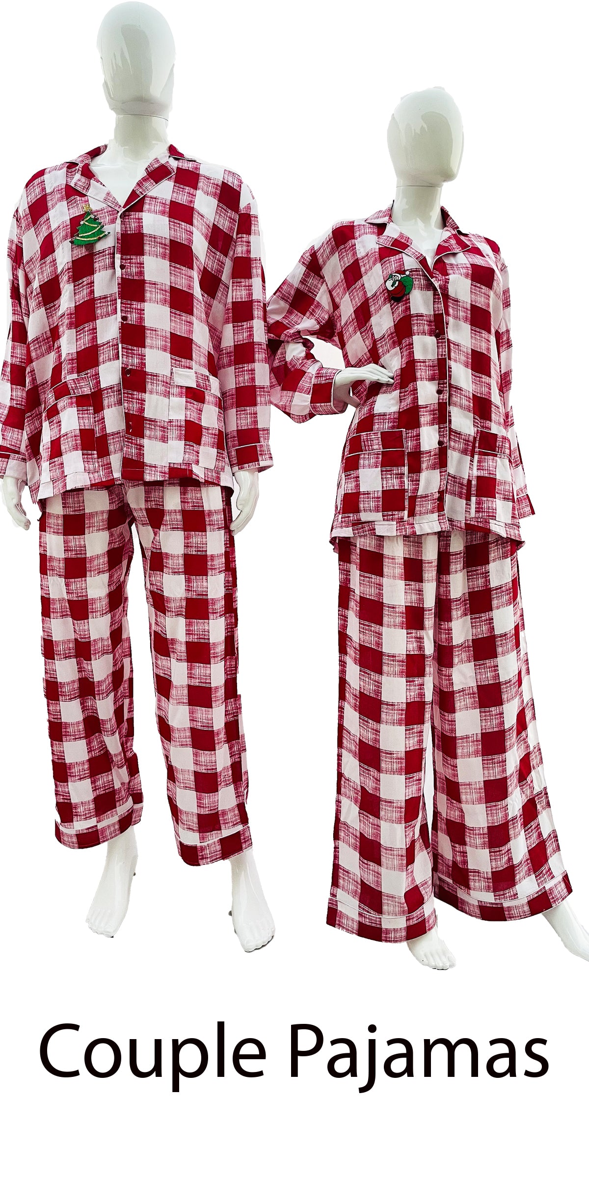 Couple Matching Christmas Pajamas Red Rayon Check print Pjs