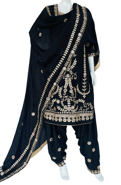 Black Gota Patti Handwork Muslin Silk Punjabi Patiala Salwar Suit
