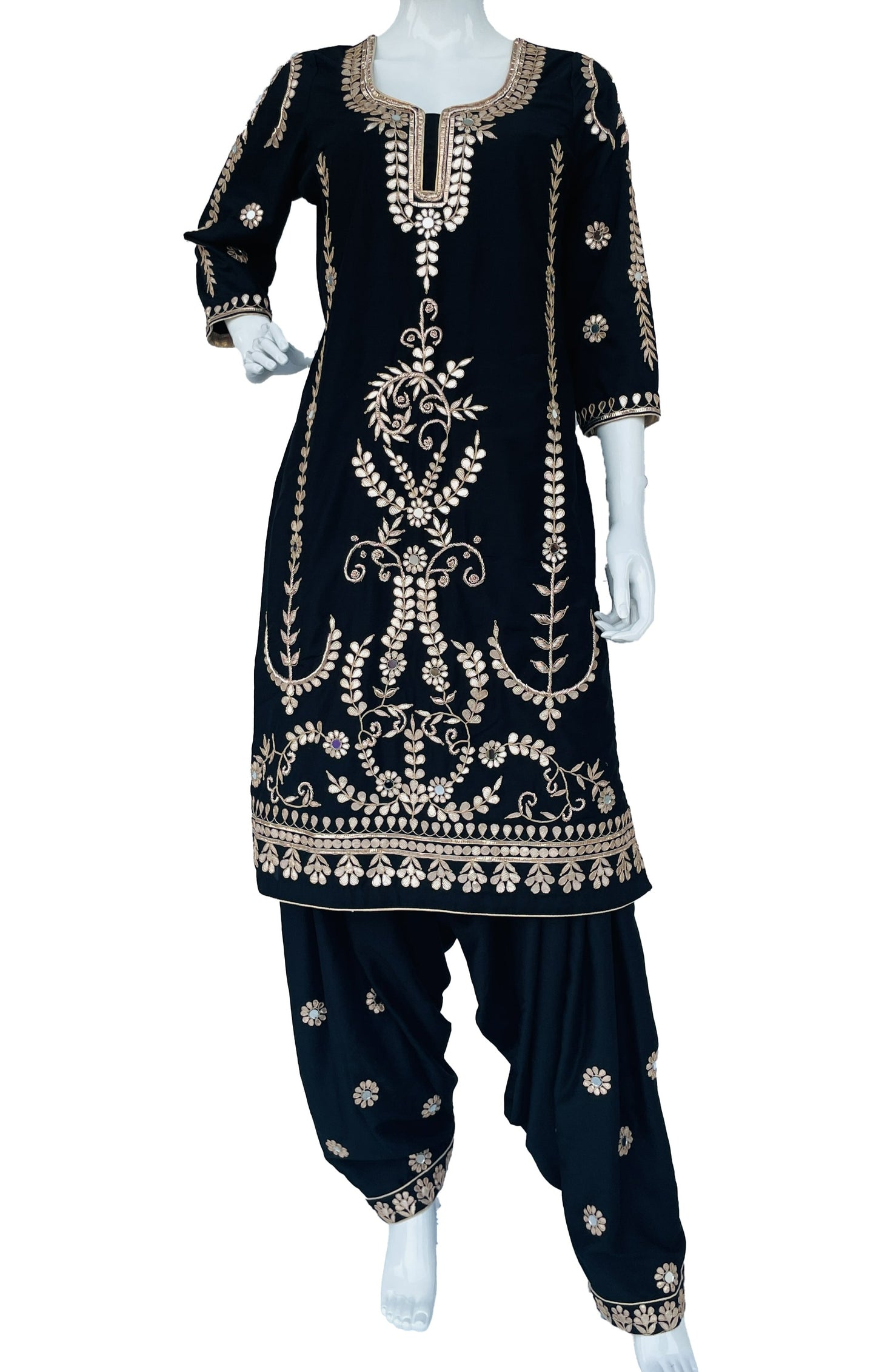 Black Gota Patti Handwork Muslin Silk Punjabi Patiala Salwar Suit