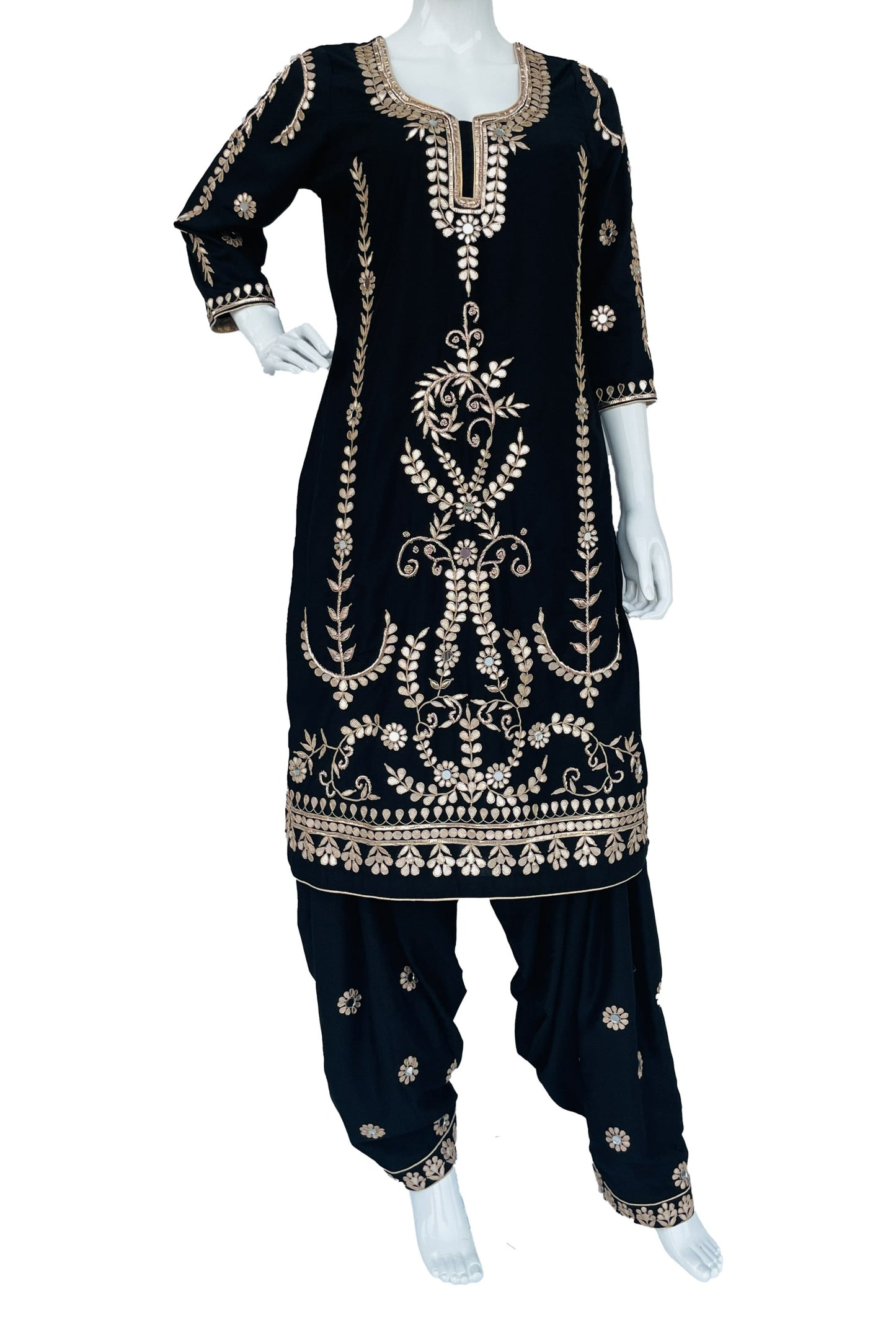 Black Gota Patti Handwork Muslin Silk Punjabi Patiala Salwar Suit