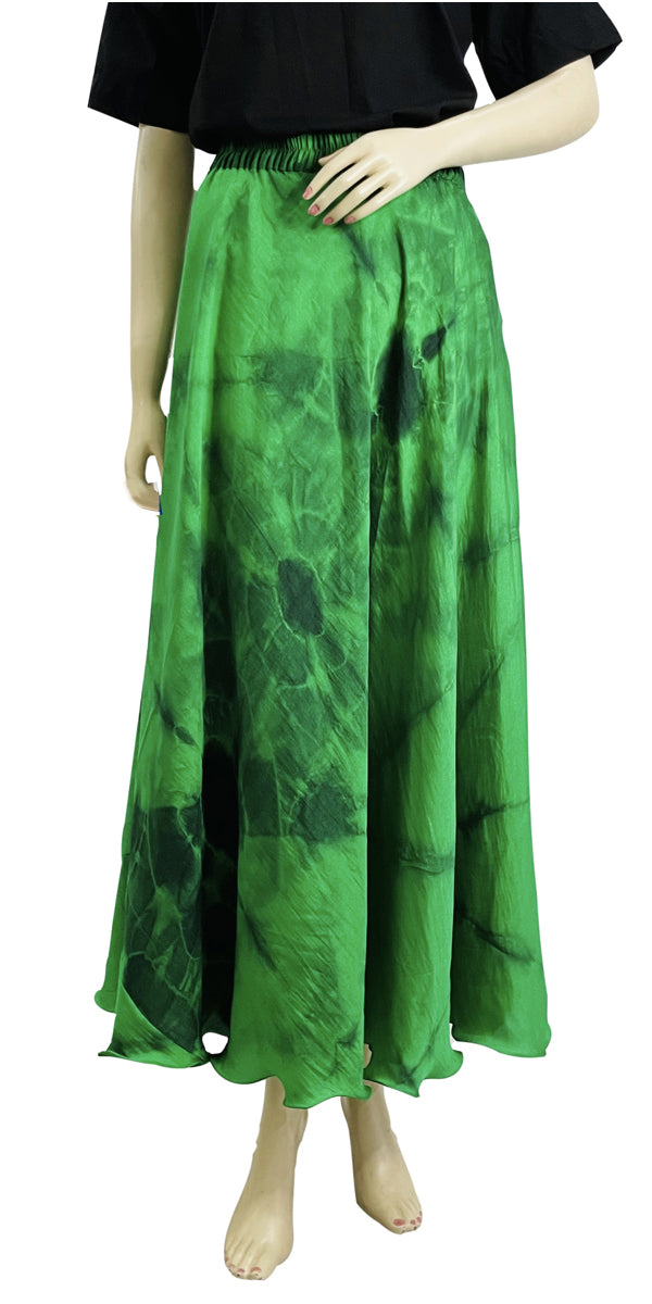 Skirts for Women, Tie dye, Handmade Green, Black ,Viscose Silk Skirt ,Elastic Waist ,Stylish Long Boho Fashion Chic/Gift For Her, Summer