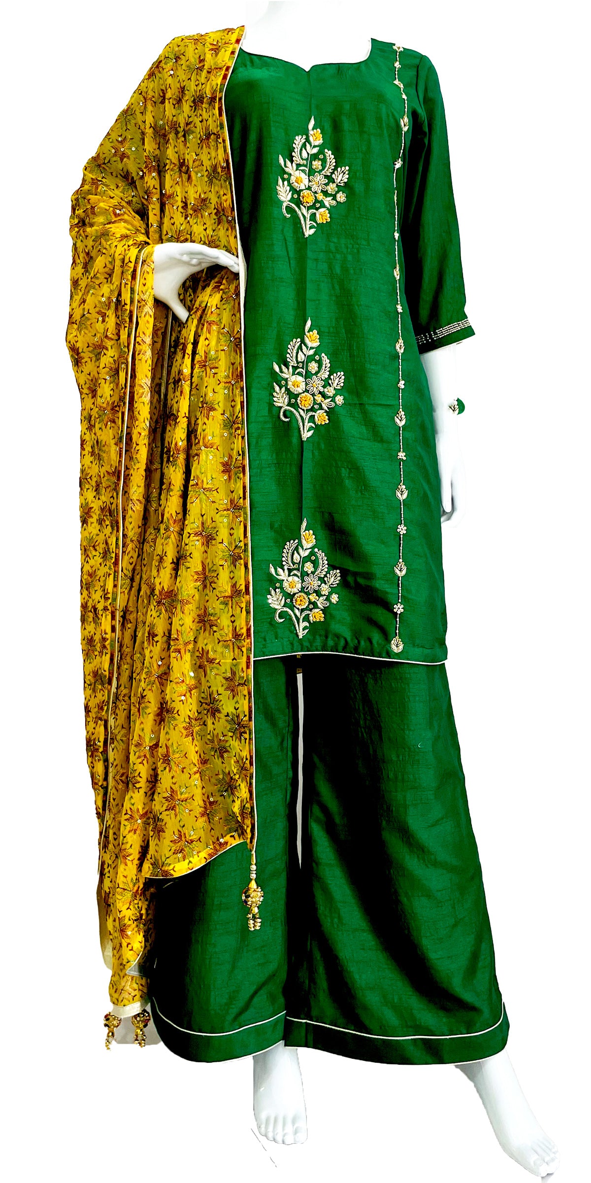 Green Hand Embroidered Palazzo Suit with Cut Dana Work Green Hand Embroidered Palazzo Suit with Cut Dana Work