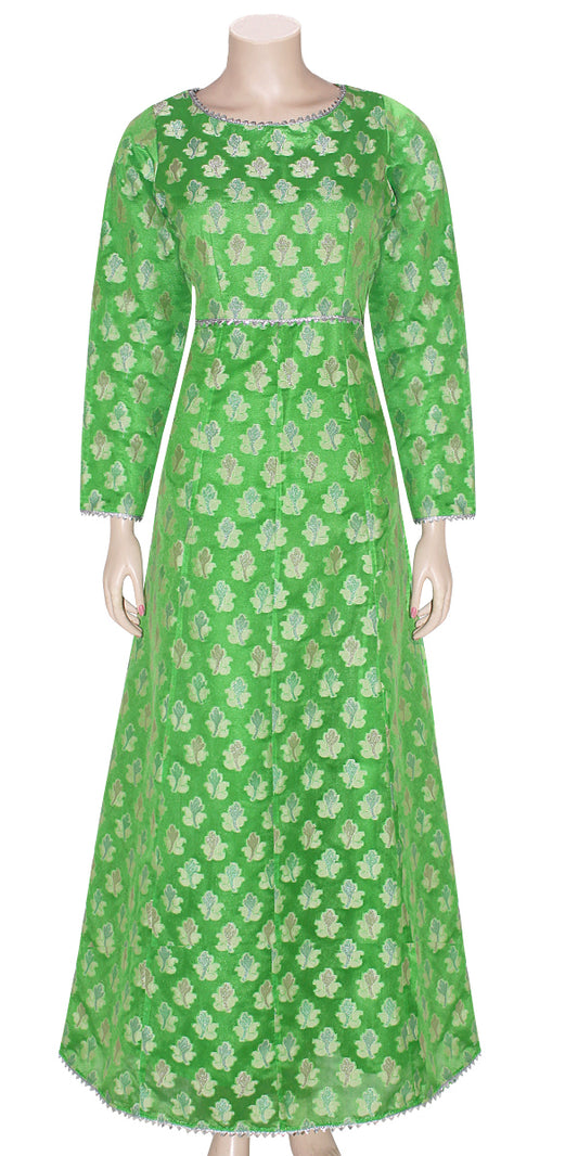Green Banarasi Silk Flared Dress