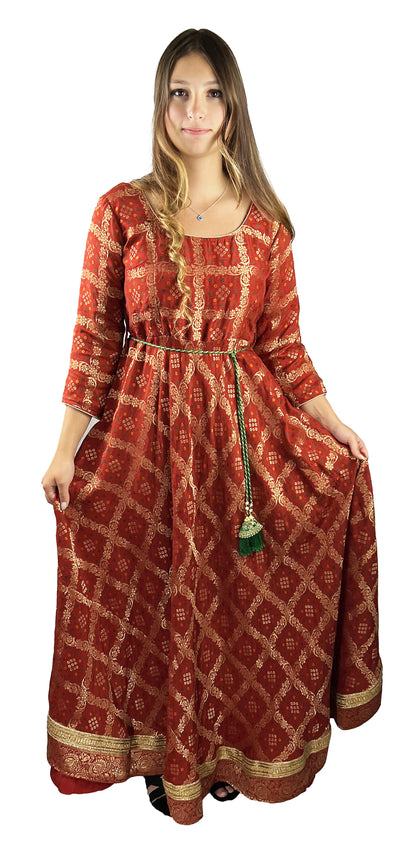 Maroon Color Pure Dola silk Long Gown/Anarkali Dress with net embroidered Dupatta