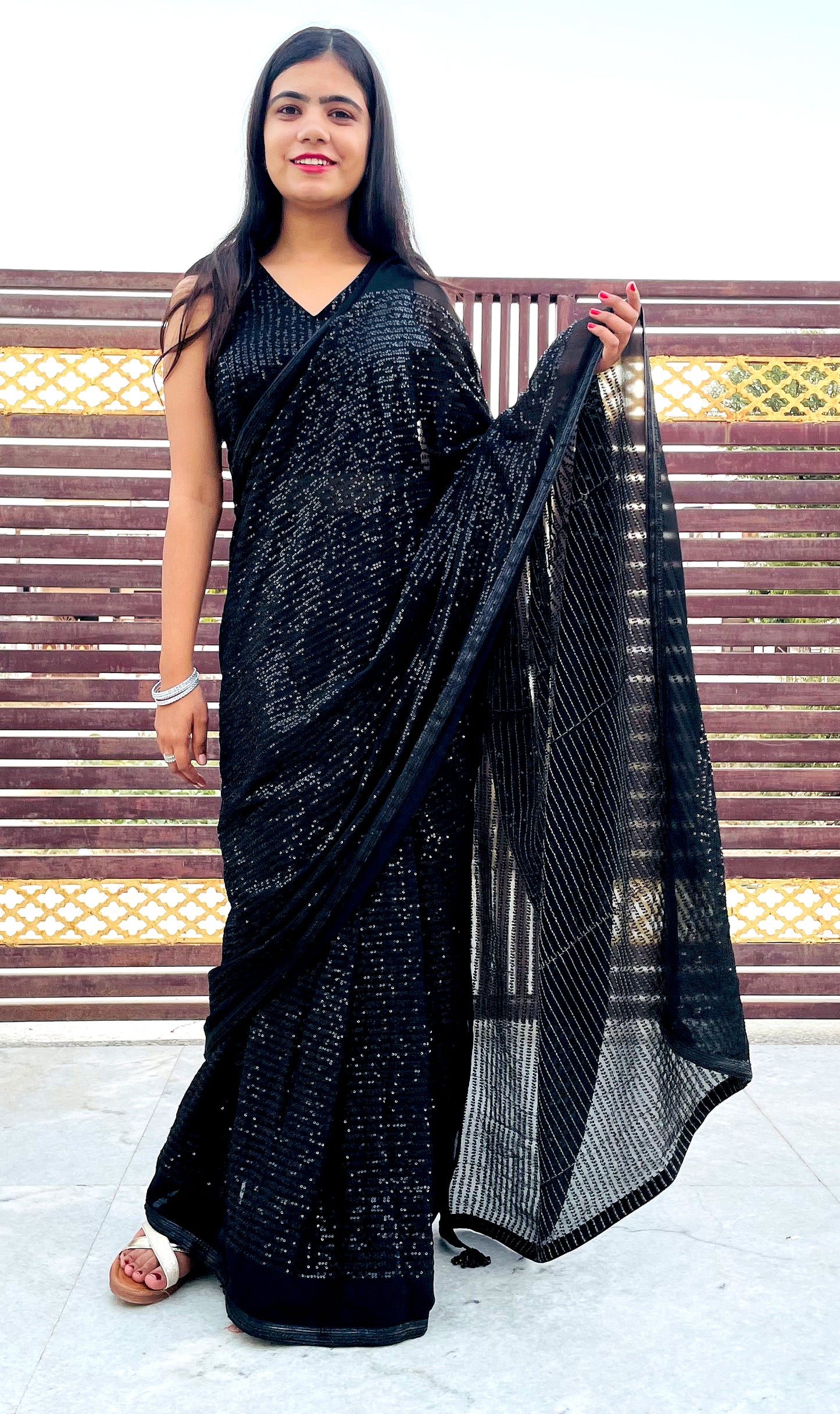 Black Partywear Designer Sequins Saree