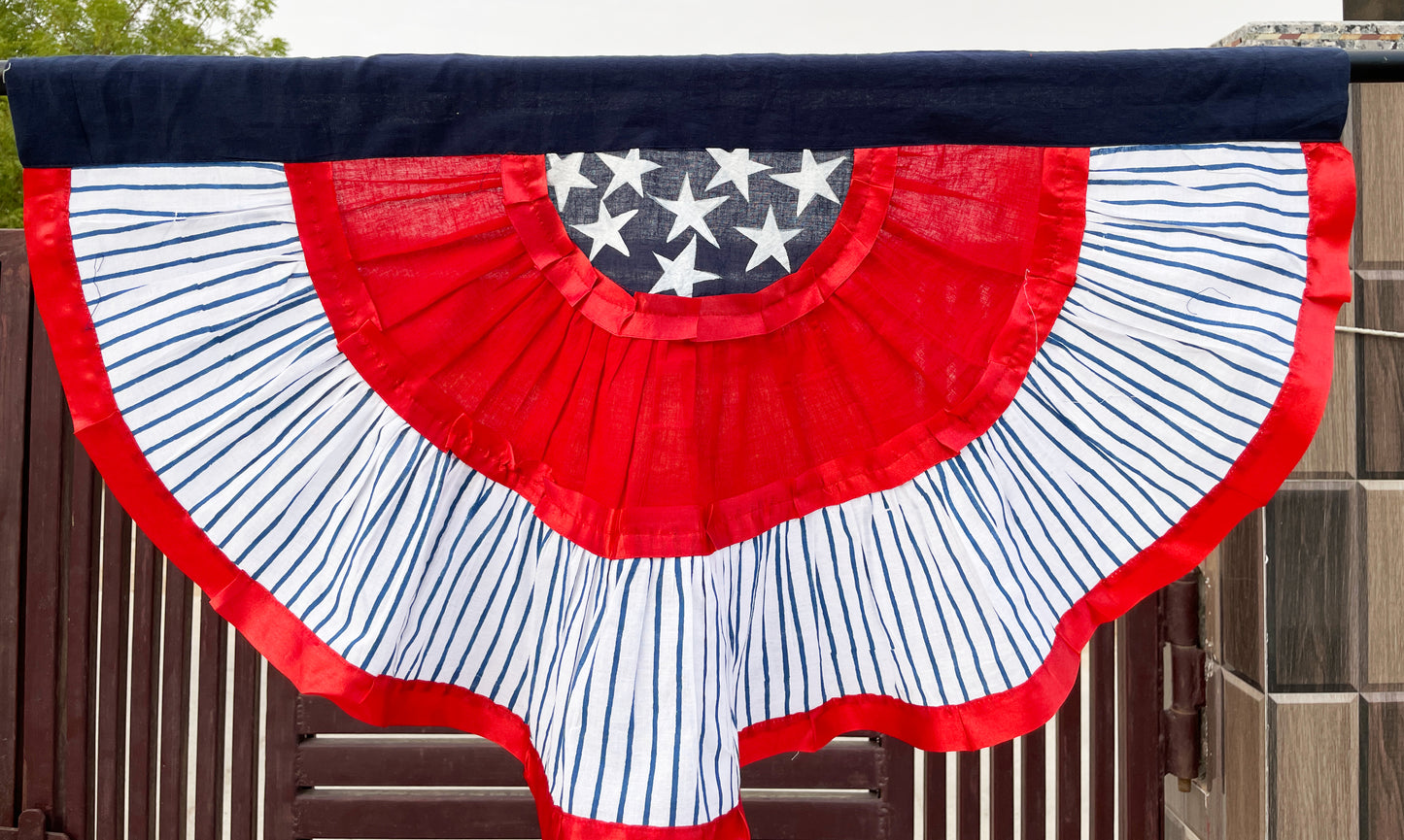 Patriotic Bunting Banner American Flag - 30”x 15” Pleated Fan Flag Decor