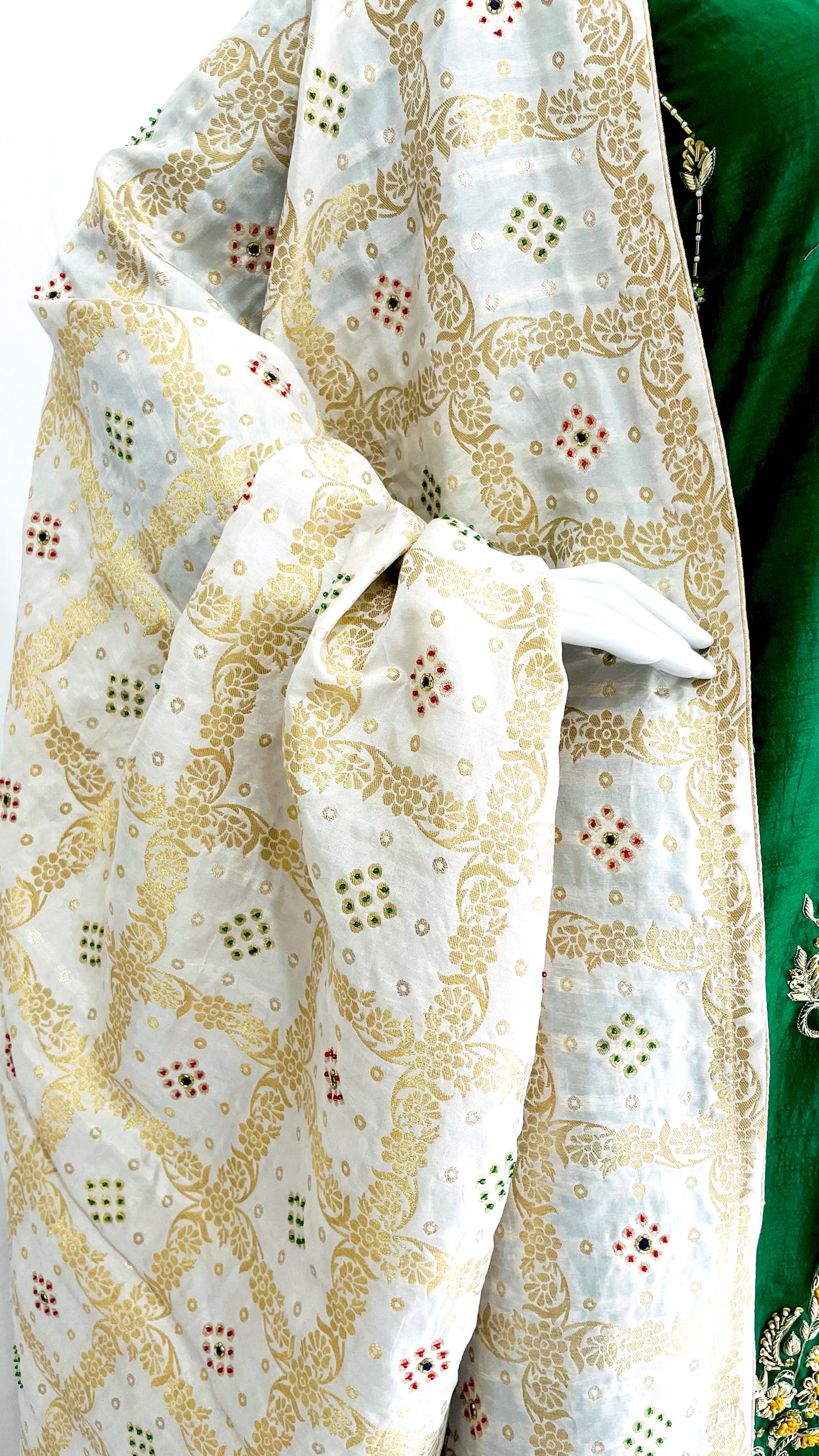 Green Hand Embroidered Palazzo Suit with Cut Dana Work